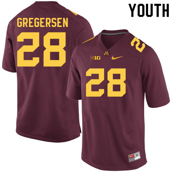 Youth #28 Colton Gregersen Minnesota Golden Gophers College Football Jerseys Sale-Maroon